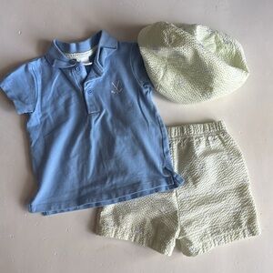 Starting Out Blue Polo Shirt, Light Green Shorts, & Matching Hat Set 18 Months